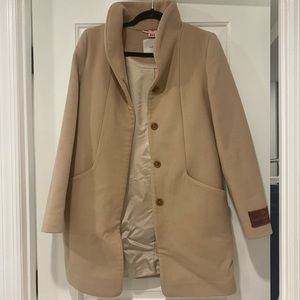 Aritzia Beige Single-Breasted Wool Blend Coat